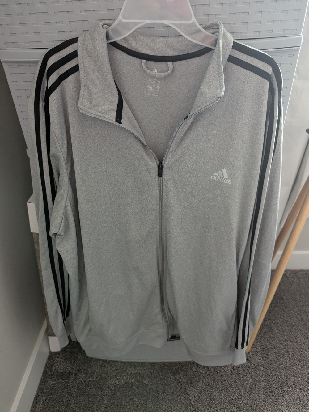 Adidas Men’s Light Gray Three-Stripe Track Jacket